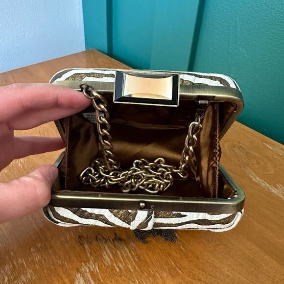 Mary Frances Aria Bronze Zebra Printed Tassel Versatile Shoulder Clutch Bag - Picture 8 of 14